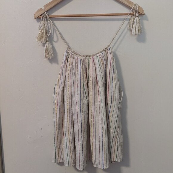 Anthropologie Corey Lynn Calter Willa Halter Style Tank Top Stripe Tassel Large - Picture 3 of 8